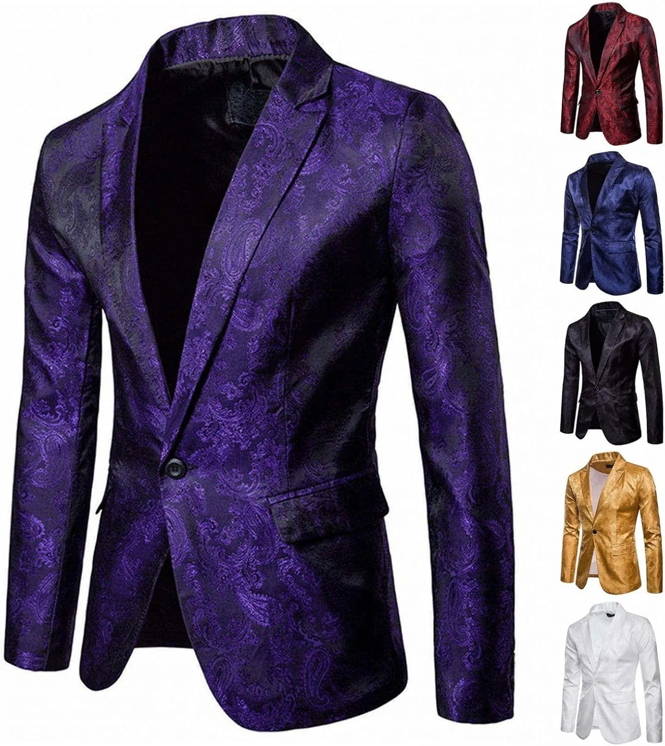 Mens Suit Jacket Slim Fit Blazer One Button Notch Collar Court Style Embroidered Banquet Evening Party Gentleman Shirts