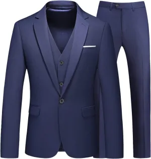 Mens Suits 3 Pieces Slim Fit One Button Solid Suit Blazers for Business Wedding Formal Prom Tuxedo Blazer Vest & Pant Set