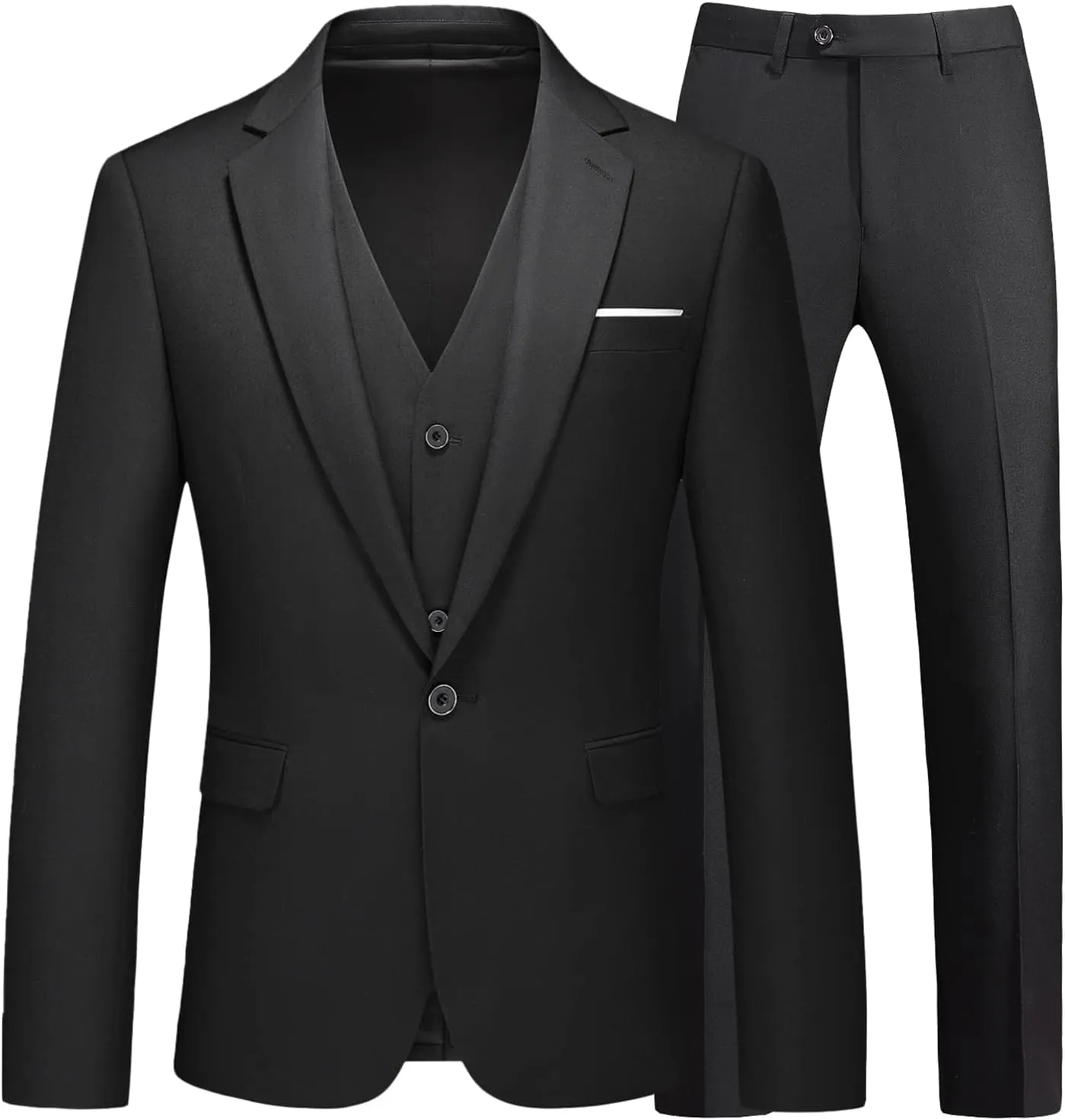 Mens Suits 3 Pieces Slim Fit One Button Solid Suit Blazers for Business Wedding Formal Prom Tuxedo Blazer Vest & Pant Set