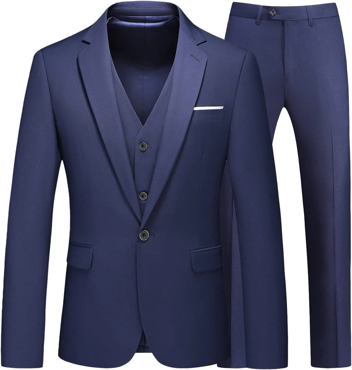 Mens Suits 3 Pieces Slim Fit One Button Solid Suit Blazers for Business Wedding Formal Prom Tuxedo Blazer Vest & Pant Set