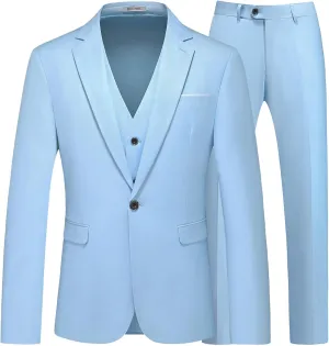 Mens Suits 3 Pieces Slim Fit One Button Solid Suit Blazers for Business Wedding Formal Prom Tuxedo Blazer Vest & Pant Set