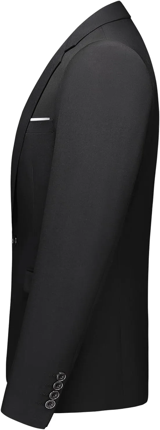 Mens Suits 3 Pieces Slim Fit One Button Solid Suit Blazers for Business Wedding Formal Prom Tuxedo Blazer Vest & Pant Set