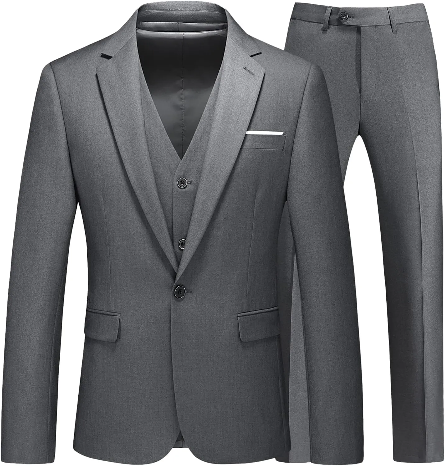 Mens Suits 3 Pieces Slim Fit One Button Solid Suit Blazers for Business Wedding Formal Prom Tuxedo Blazer Vest & Pant Set