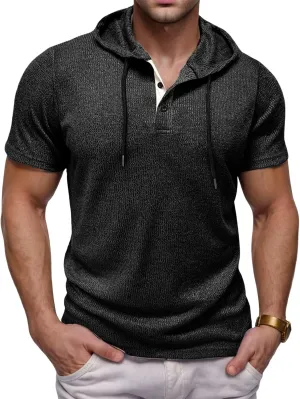 Mens Summer Hoodies Breathable Short Sleeve Shirts Stylish Athletic Workout Sweatshirt Solid Drawstring Tops