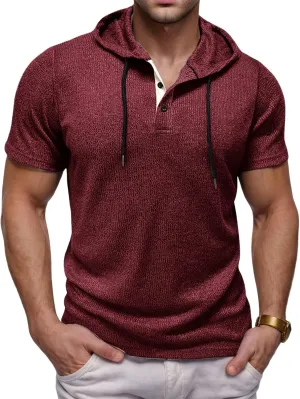Mens Summer Hoodies Breathable Short Sleeve Shirts Stylish Athletic Workout Sweatshirt Solid Drawstring Tops