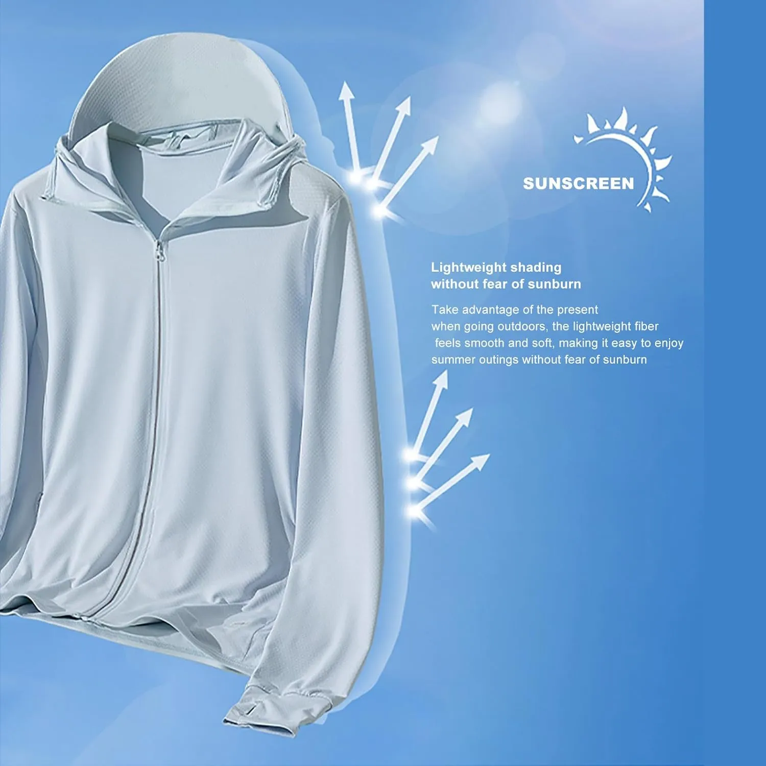 Men's Thin Hoodies Summer Outfit Solid Color Zip Up Fishing Hoodie Long Sleeve Comfort Trendy Casual Tops