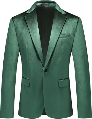 Mens Velvet Blazer Jacket Slim Fit Dress Tuxedo Suit Jacket One Button Notch Lapel for Dinner Party Prom Wedding Sports Coat