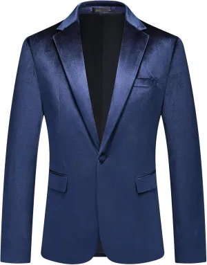 Mens Velvet Blazer Jacket Slim Fit Dress Tuxedo Suit Jacket One Button Notch Lapel for Dinner Party Prom Wedding Sports Coat
