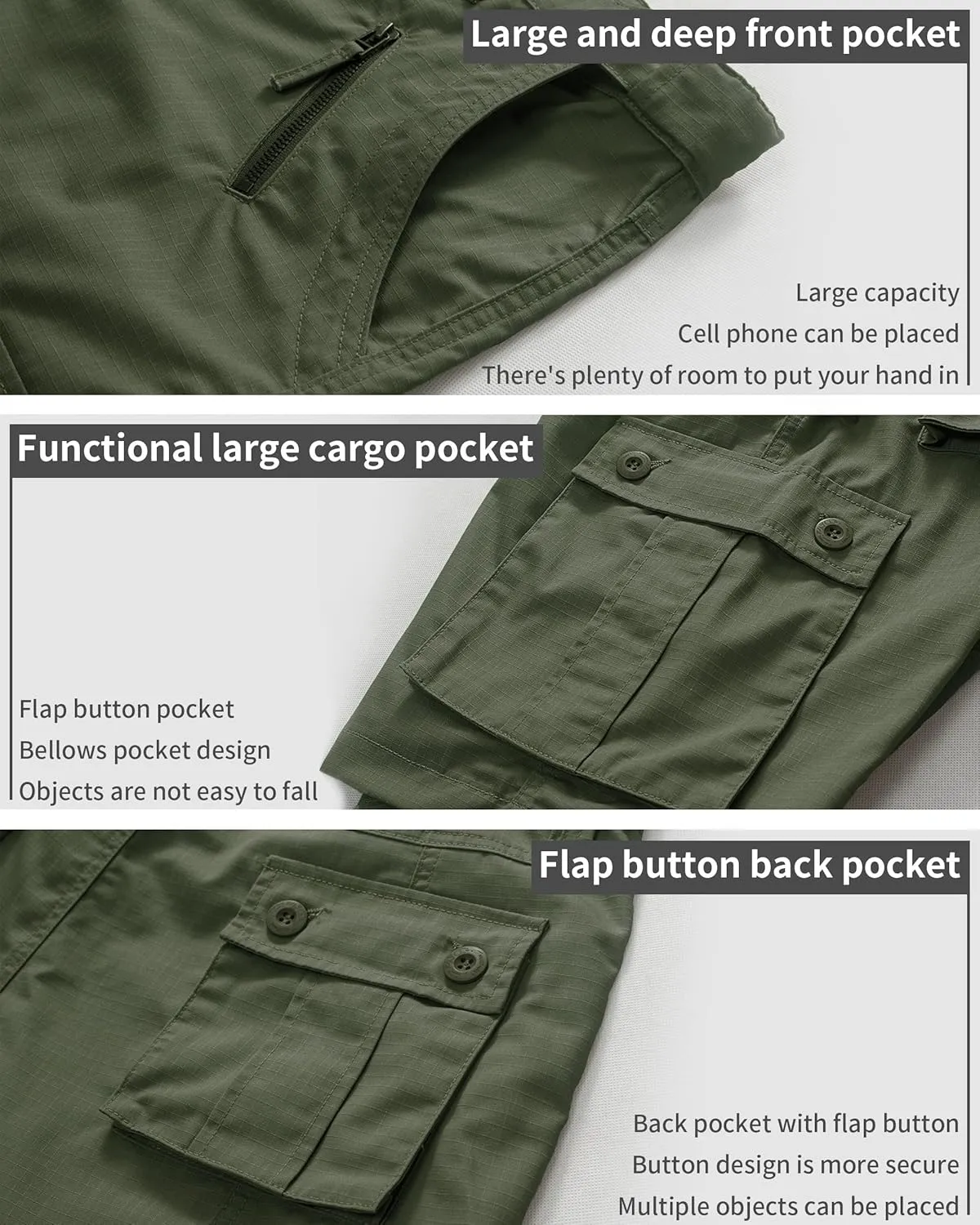 Men's Work Shorts, Cargo Werkshorts, Workwear Hiking Shorts with Utility Multi-Pocket
