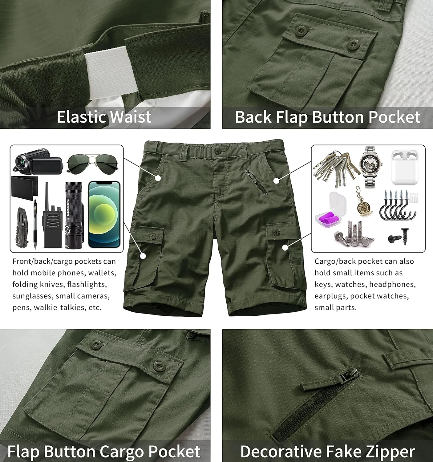 Men's Work Shorts, Cargo Werkshorts, Workwear Hiking Shorts with Utility Multi-Pocket