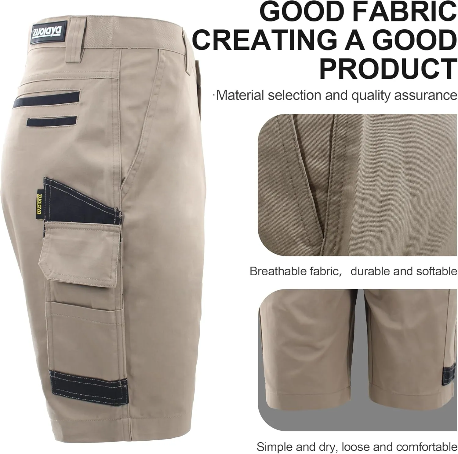 Men's Work Utility Shorts Lightweight Relaxed-Fit Multi-Pocket Work Short.
