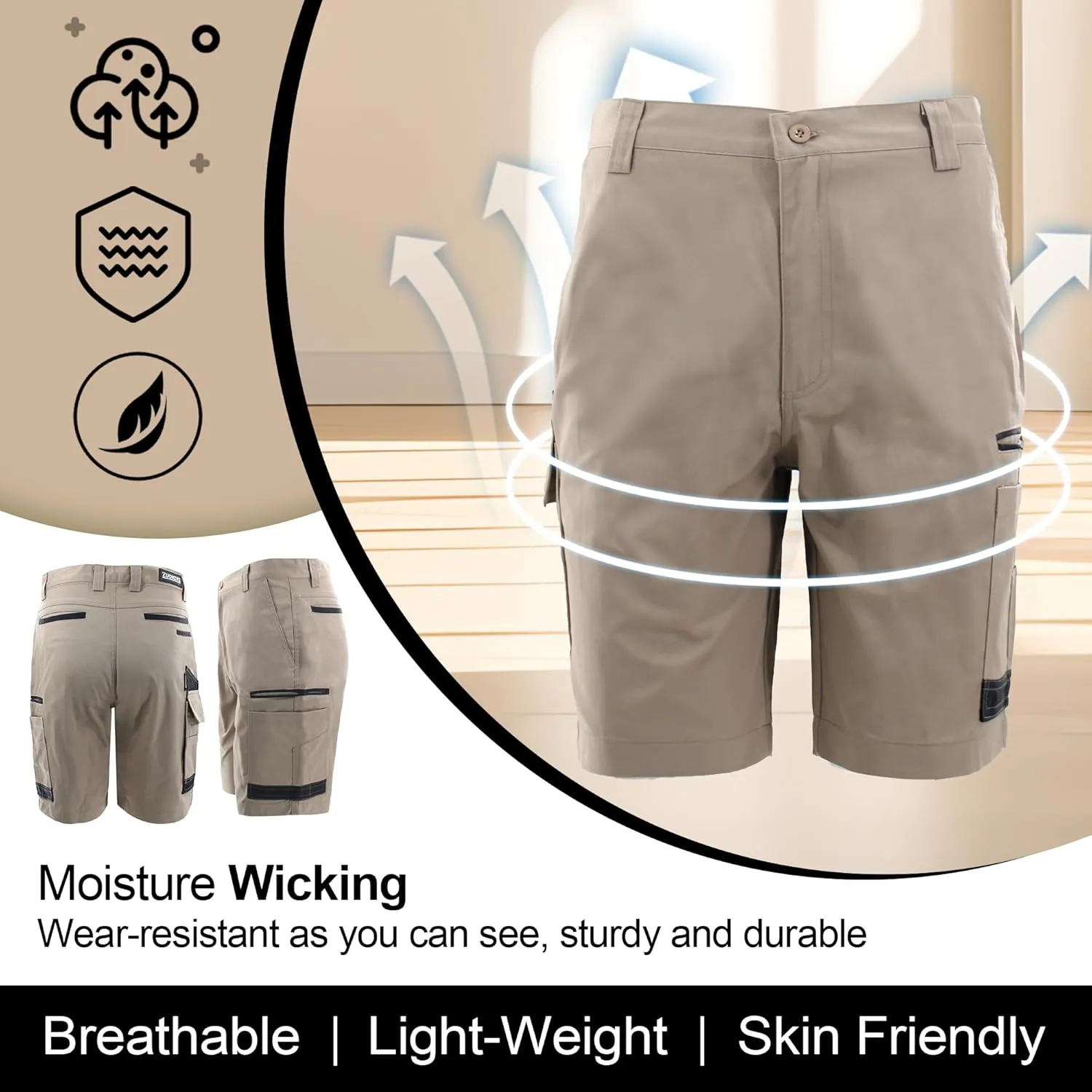 Men's Work Utility Shorts Lightweight Relaxed-Fit Multi-Pocket Work Short.