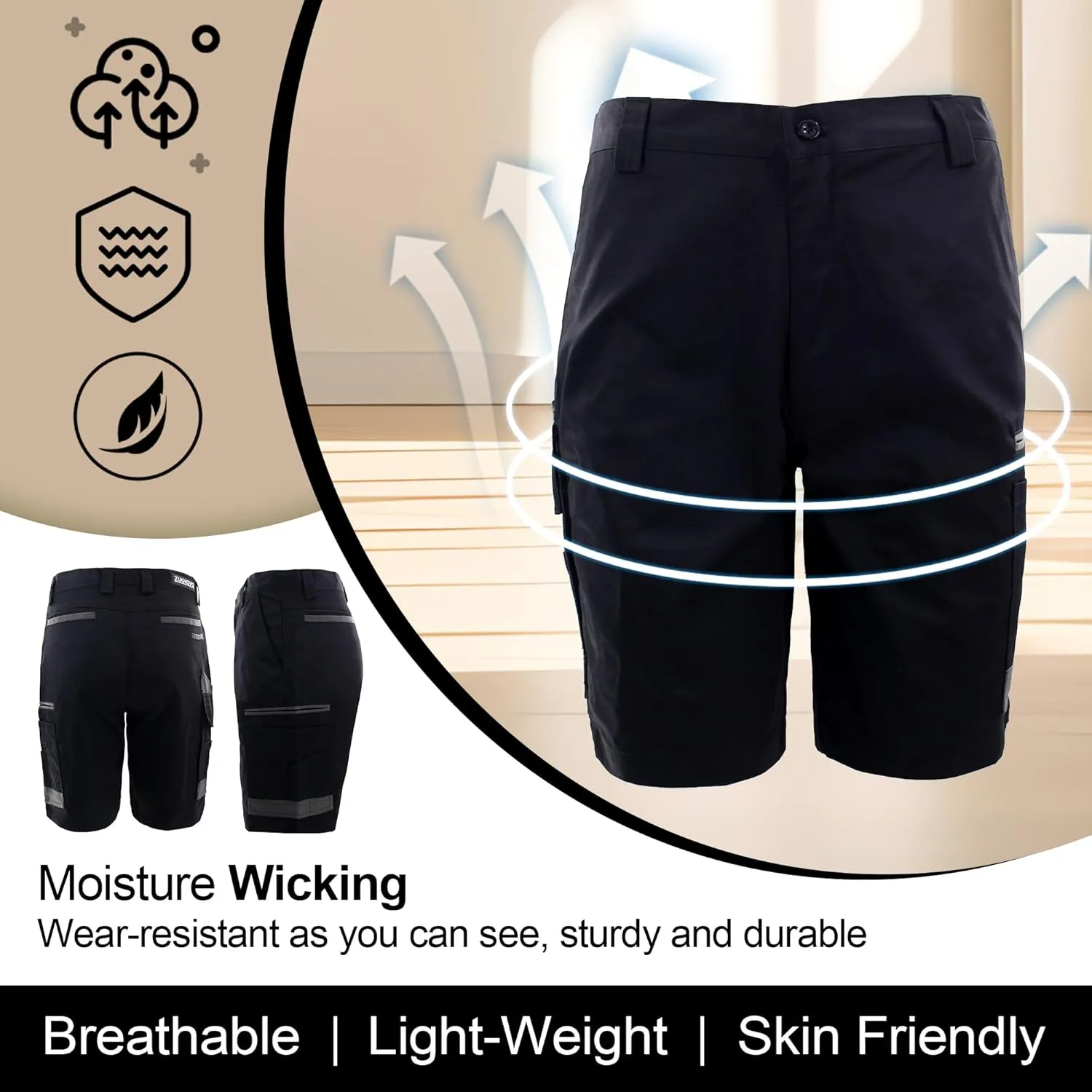 Men's Work Utility Shorts Lightweight Relaxed-Fit Multi-Pocket Work Short.