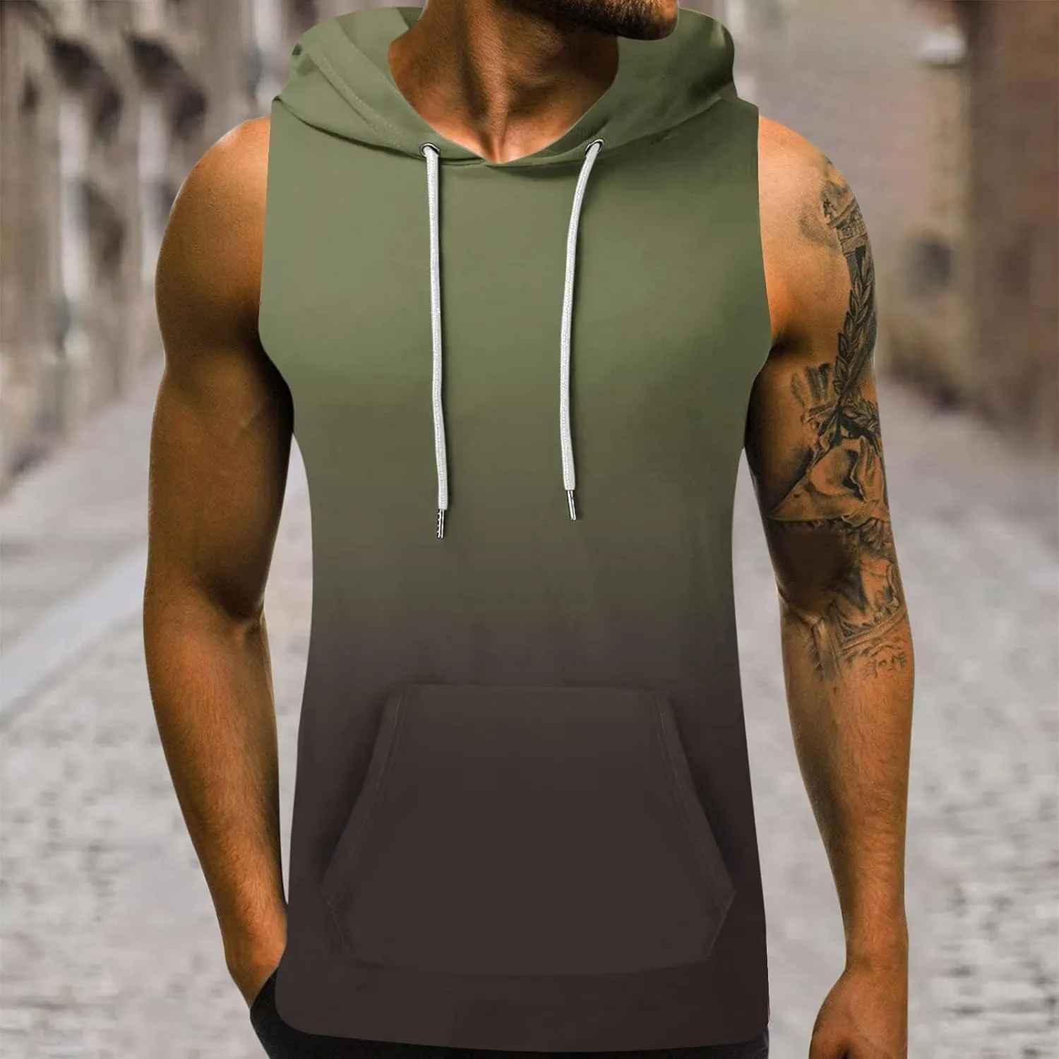 Mens Workout Hooded Tank Tops Cut Off Sleeveless Gym Sport Hoodies Summer Training Bodybuilding Muscle Shirts for Men