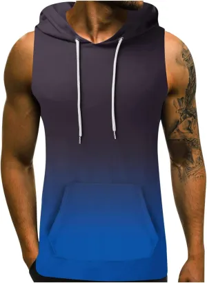Mens Workout Hooded Tank Tops Cut Off Sleeveless Gym Sport Hoodies Summer Training Bodybuilding Muscle Shirts for Men