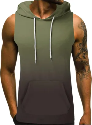 Mens Workout Hooded Tank Tops Cut Off Sleeveless Gym Sport Hoodies Summer Training Bodybuilding Muscle Shirts for Men