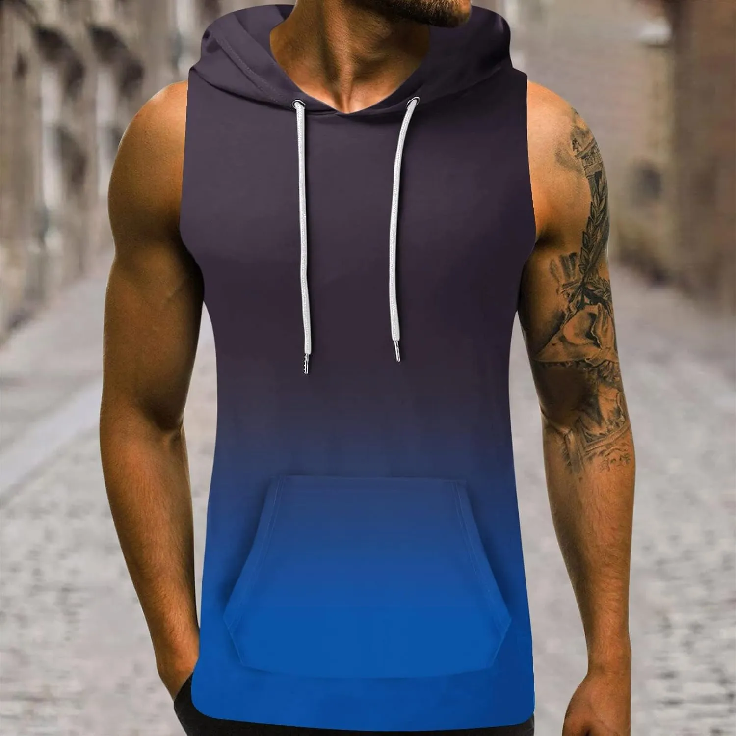 Mens Workout Hooded Tank Tops Cut Off Sleeveless Gym Sport Hoodies Summer Training Bodybuilding Muscle Shirts for Men