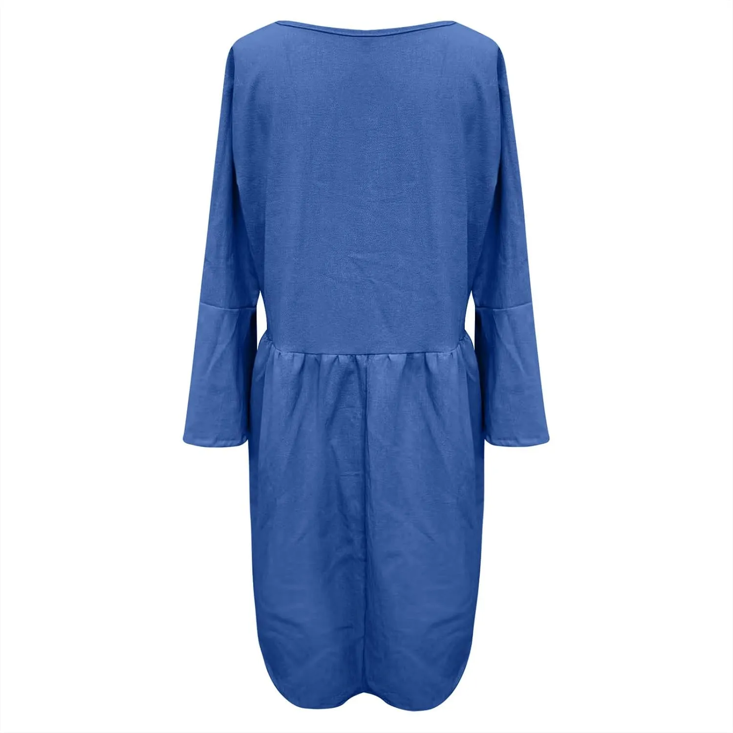 Midi Dress Women Plain 3/4 Sleeve Ruffle Aline Swing Casual Dresses Fashion Trendy 2025 Plus Size Cotton Linen Clothes