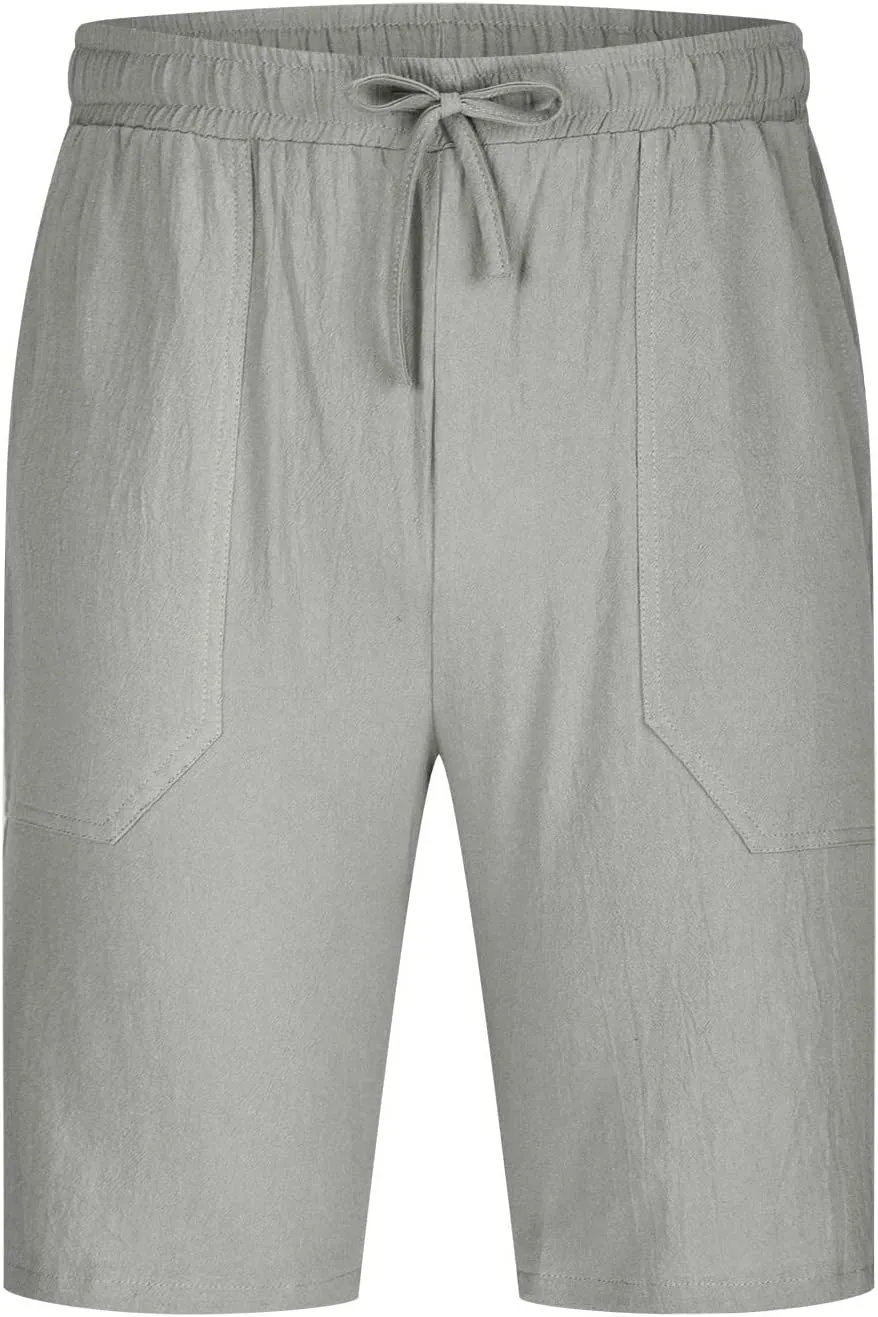 Muscularfit Men Linen Shorts Elastic Waist Drawstring Cotton Linen Shorts with Pockets Loose Fit Outdoor Summer Beach Shorts