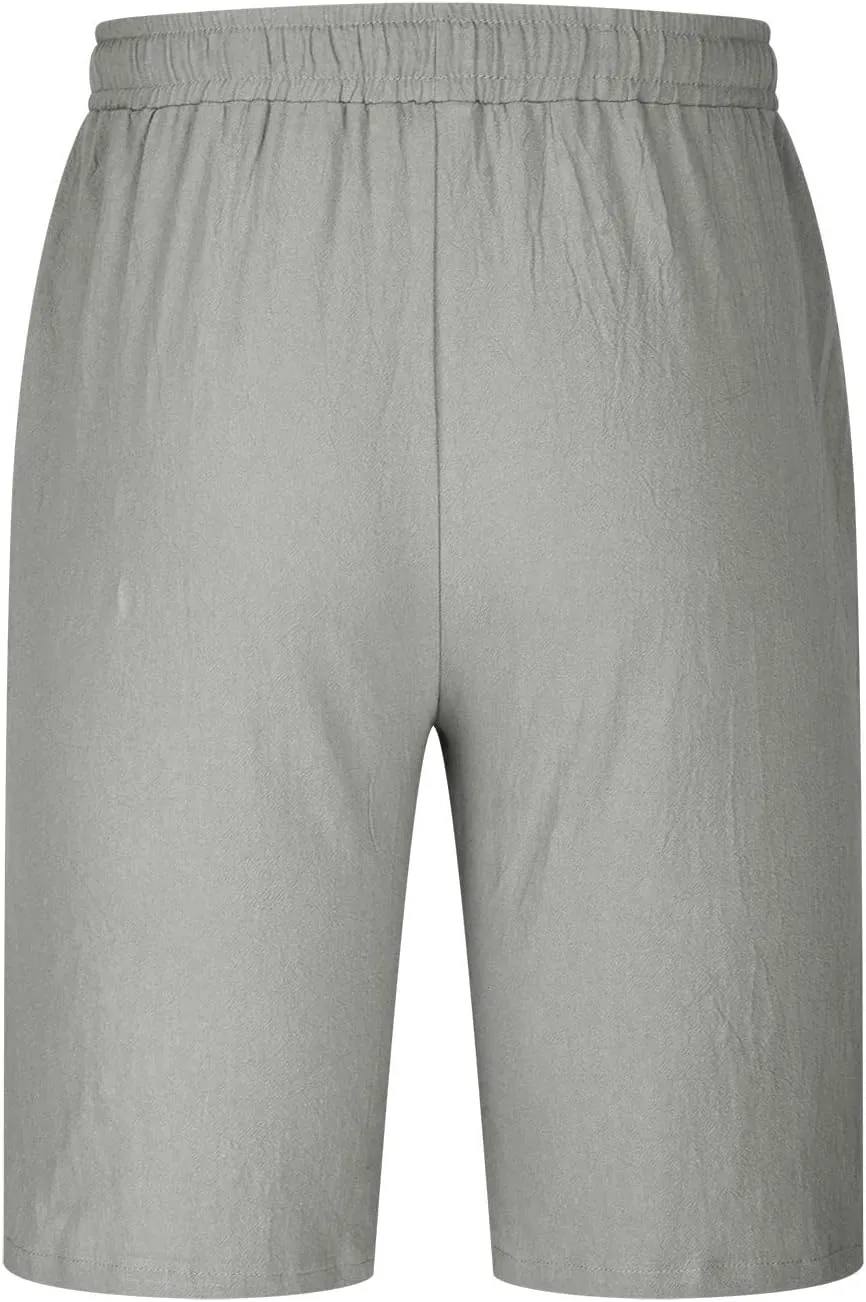 Muscularfit Men Linen Shorts Elastic Waist Drawstring Cotton Linen Shorts with Pockets Loose Fit Outdoor Summer Beach Shorts