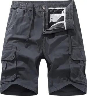 Muscularfit Men Shorts Cotton Drawstring Elastic Waist Cargo Shorts Multi Pockets Casual Work Utility Shorts Outdoor Fashion