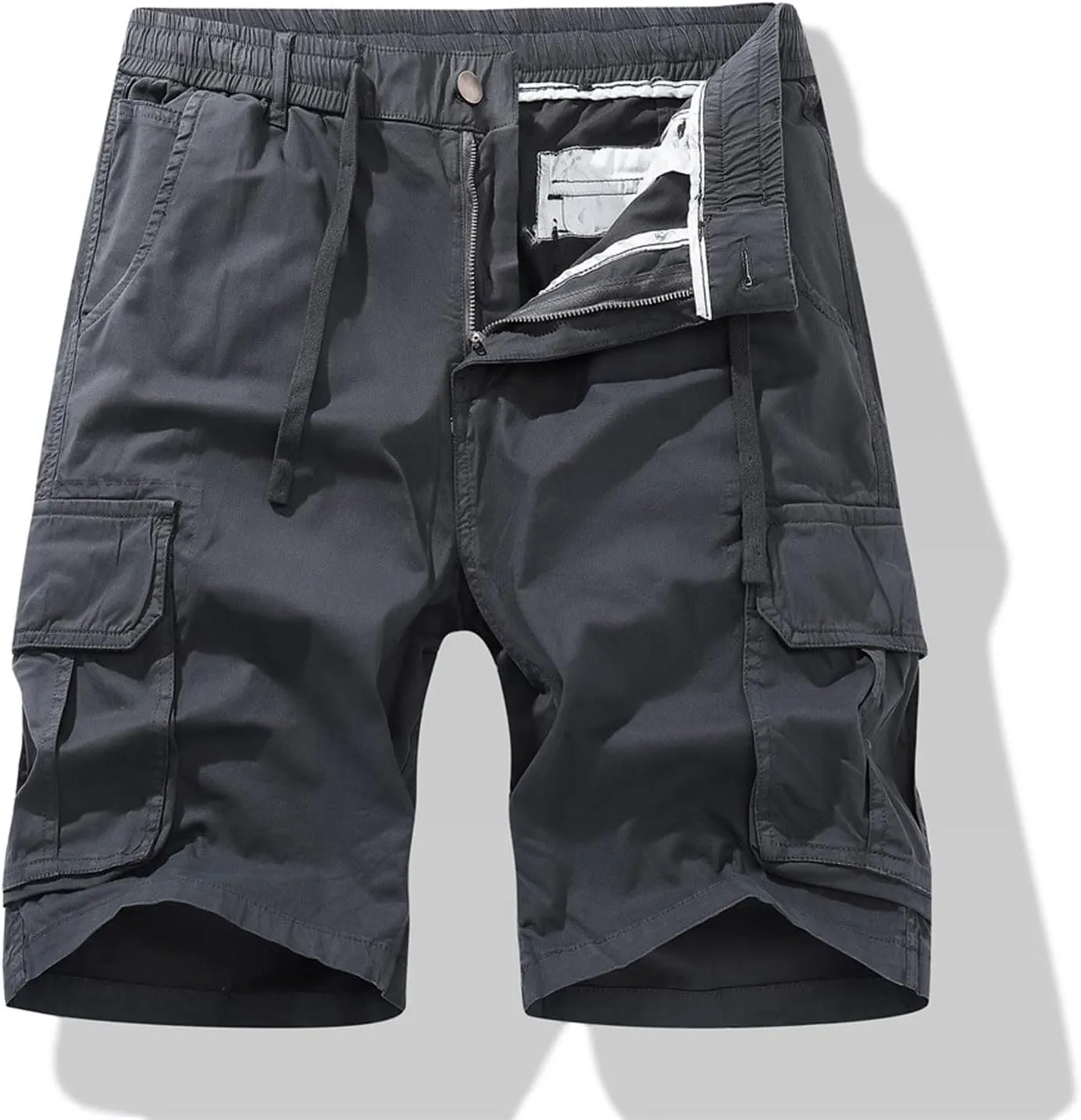 Muscularfit Men Shorts Cotton Drawstring Elastic Waist Cargo Shorts Multi Pockets Casual Work Utility Shorts Outdoor Fashion