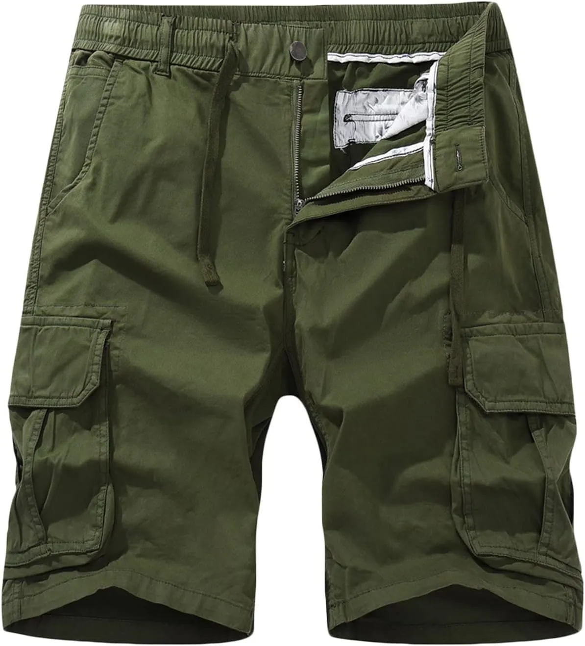 Muscularfit Men Shorts Cotton Drawstring Elastic Waist Cargo Shorts Multi Pockets Casual Work Utility Shorts Outdoor Fashion