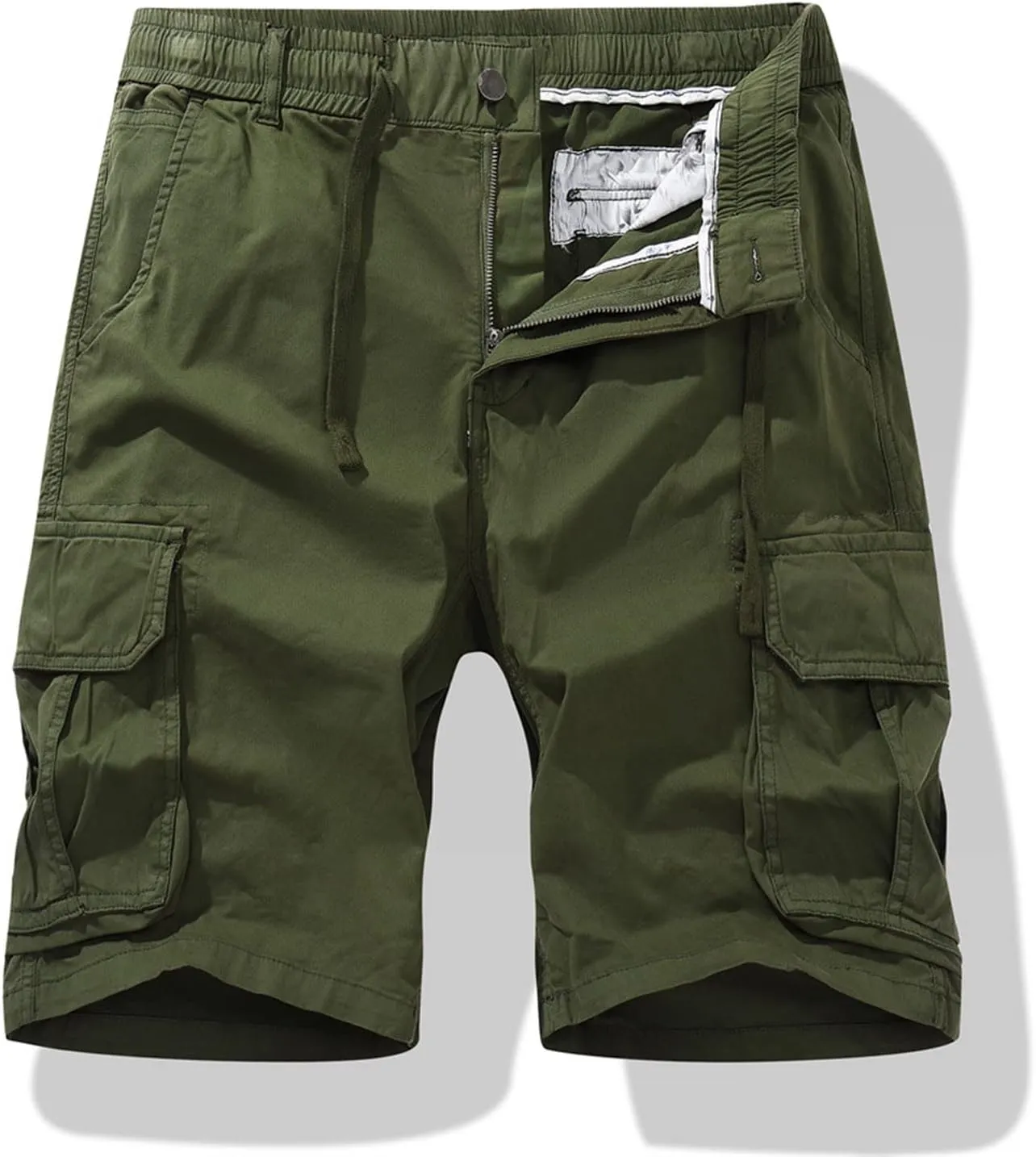 Muscularfit Men Shorts Cotton Drawstring Elastic Waist Cargo Shorts Multi Pockets Casual Work Utility Shorts Outdoor Fashion