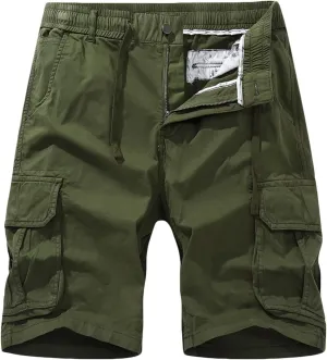 Muscularfit Men Shorts Cotton Drawstring Elastic Waist Cargo Shorts Multi Pockets Casual Work Utility Shorts Outdoor Fashion