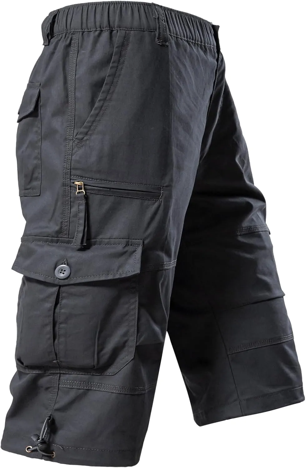 Mylldey Men's Cargo Shorts 3/4 Relaxed Fit Mens Running Shorts 7 Pockets Elastic Waist Cotton Hiking Shorts