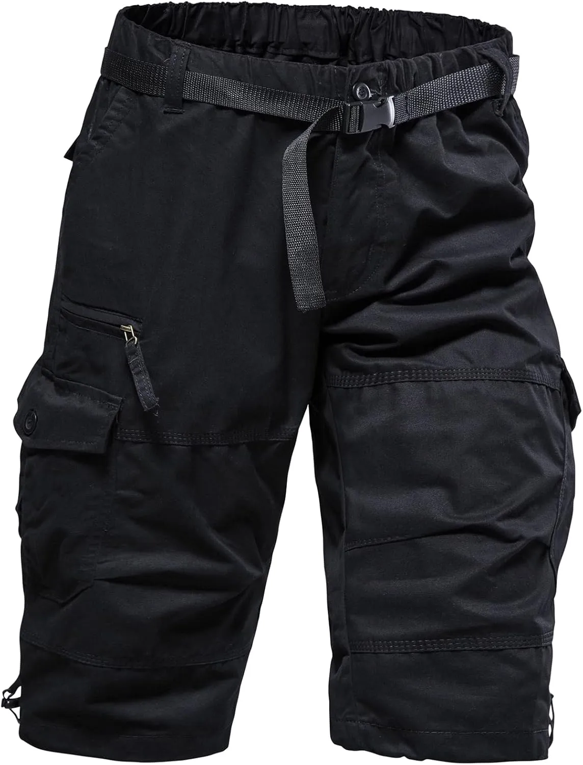 Mylldey Men's Cargo Shorts 3/4 Relaxed Fit Mens Running Shorts 7 Pockets Elastic Waist Cotton Hiking Shorts