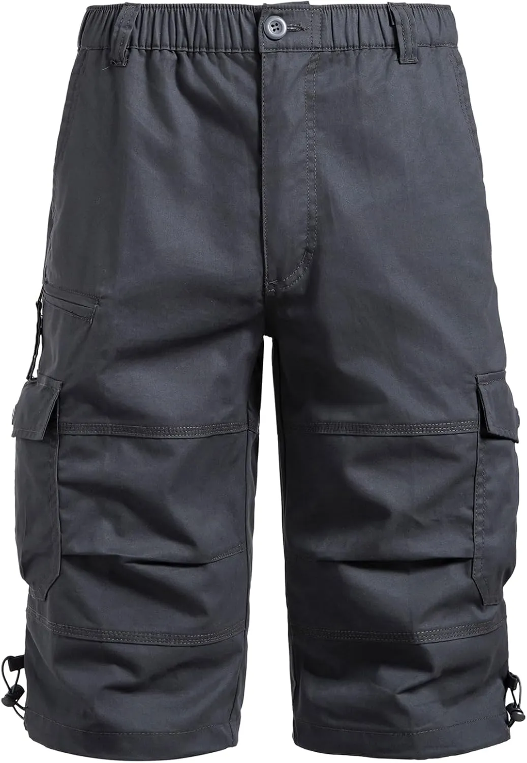 Mylldey Men's Cargo Shorts 3/4 Relaxed Fit Mens Running Shorts 7 Pockets Elastic Waist Cotton Hiking Shorts