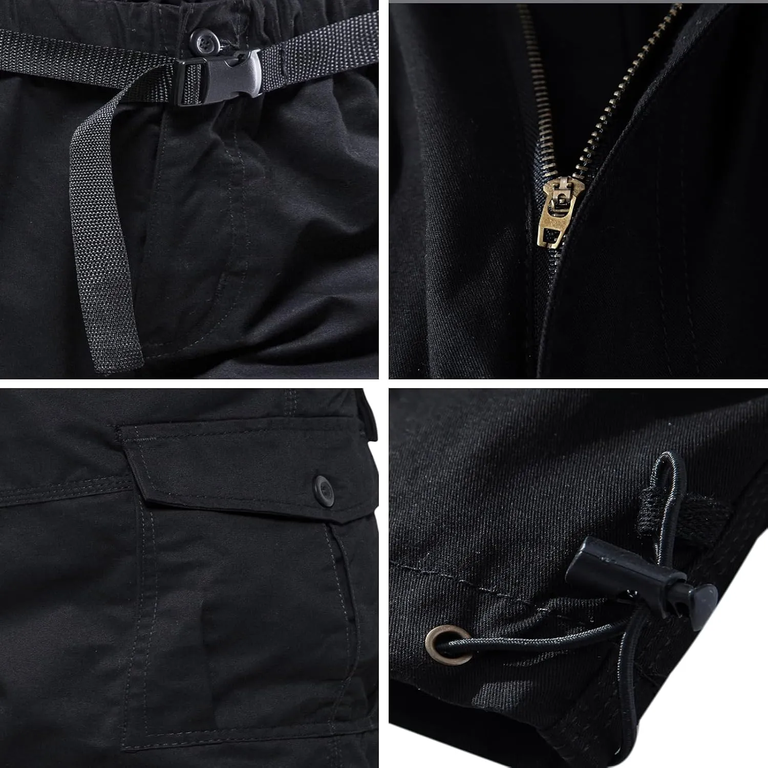 Mylldey Men's Cargo Shorts 3/4 Relaxed Fit Mens Running Shorts 7 Pockets Elastic Waist Cotton Hiking Shorts