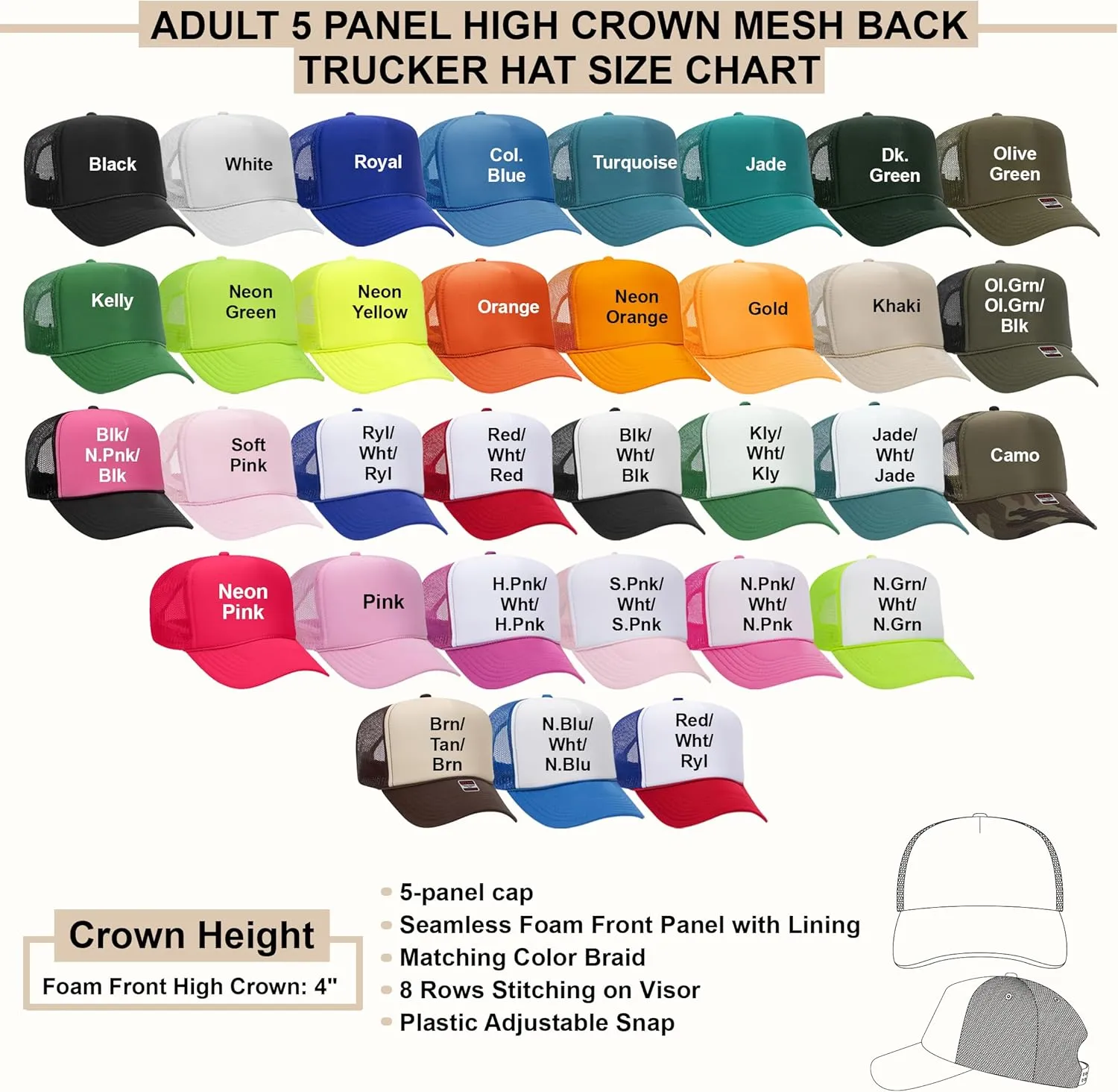 NACRE APPAREL Adjustable Snapback Trucker Hat Baseball Cap Dad Cap