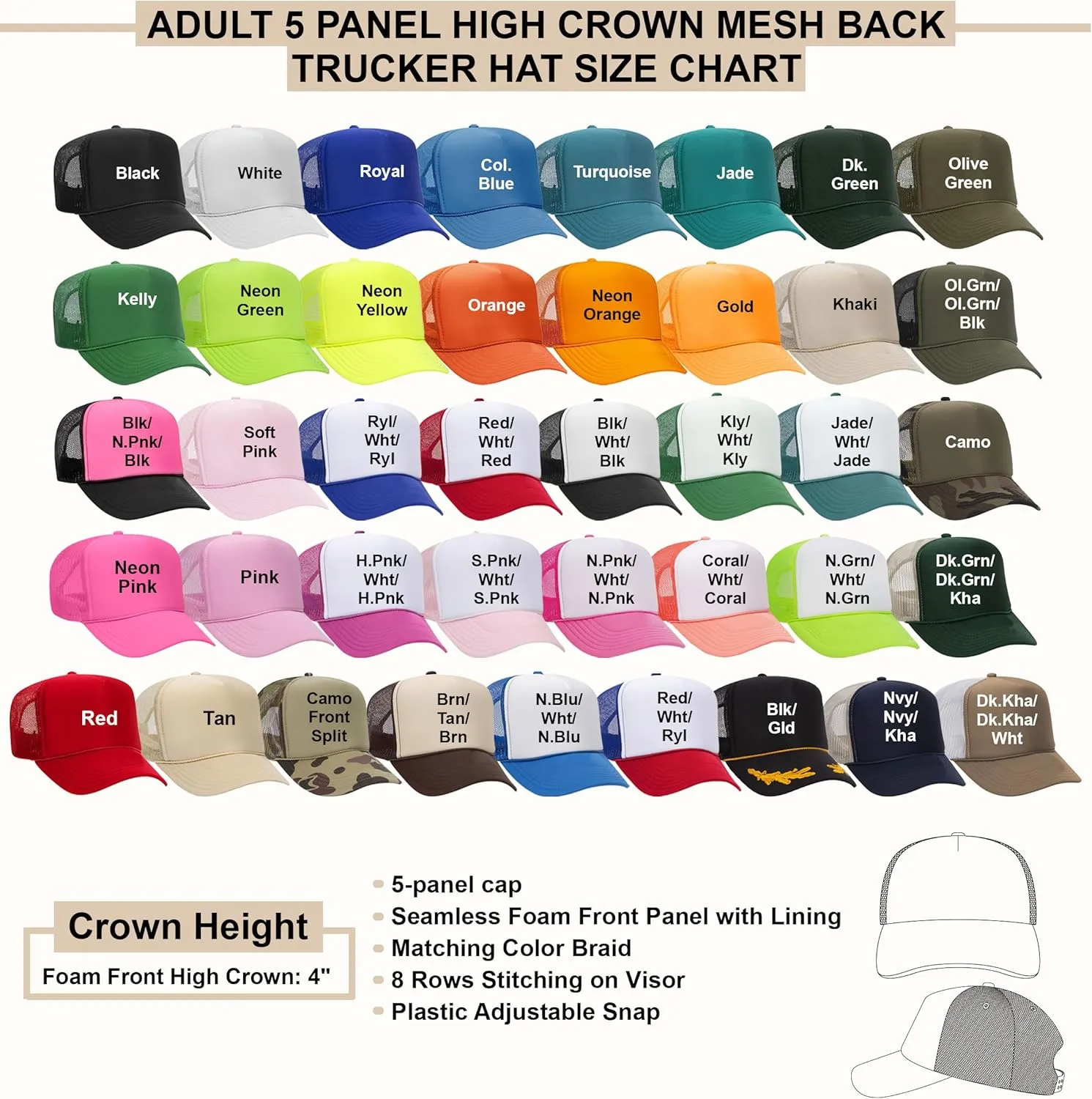 NACRE APPAREL Embroidered Trucker Hat Embroidery Design Trucker Hat Adjustable Baseball Hat