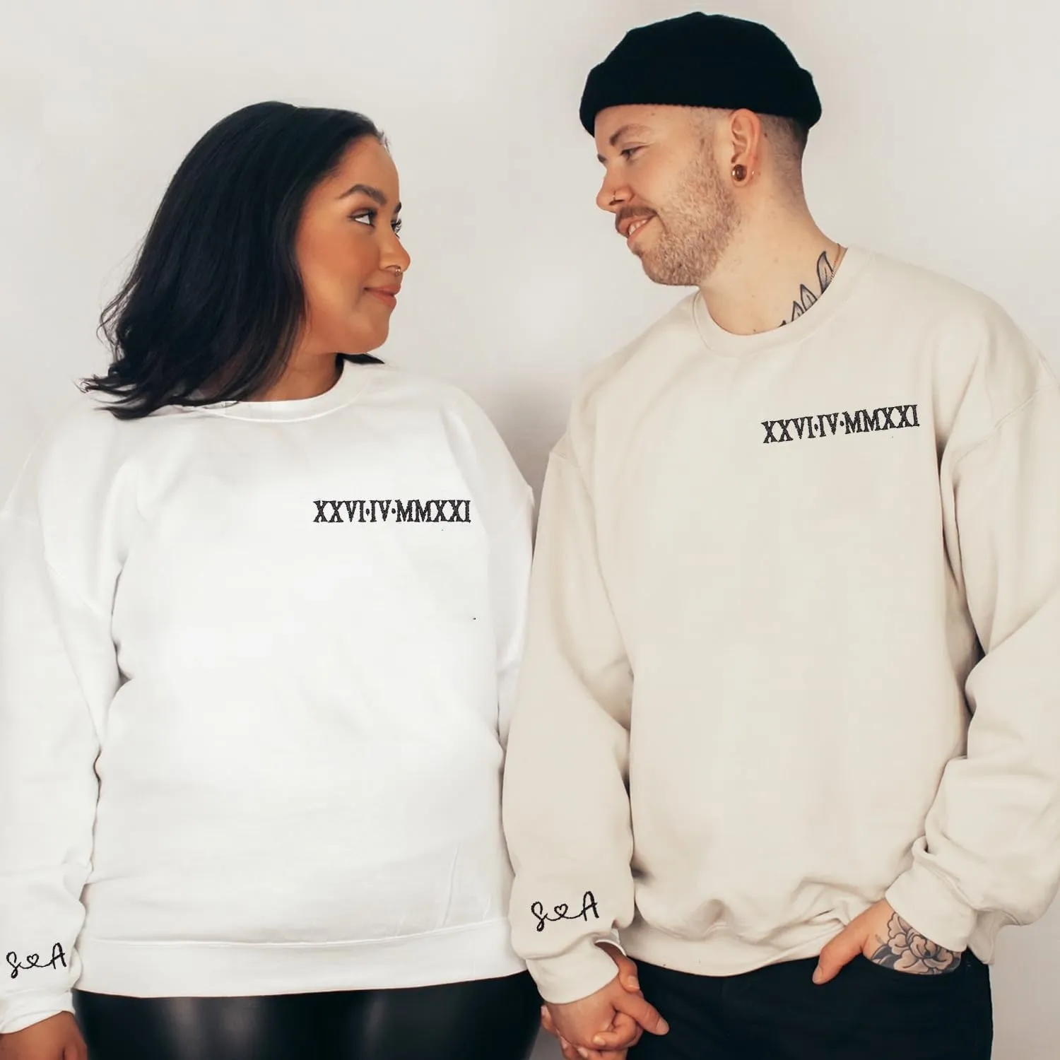 NAZENTI Custom Embroidered Roman Numeral Hoodies, Matching Hoodies for Couples, Christmas Valentines Day Gifts for Him Her