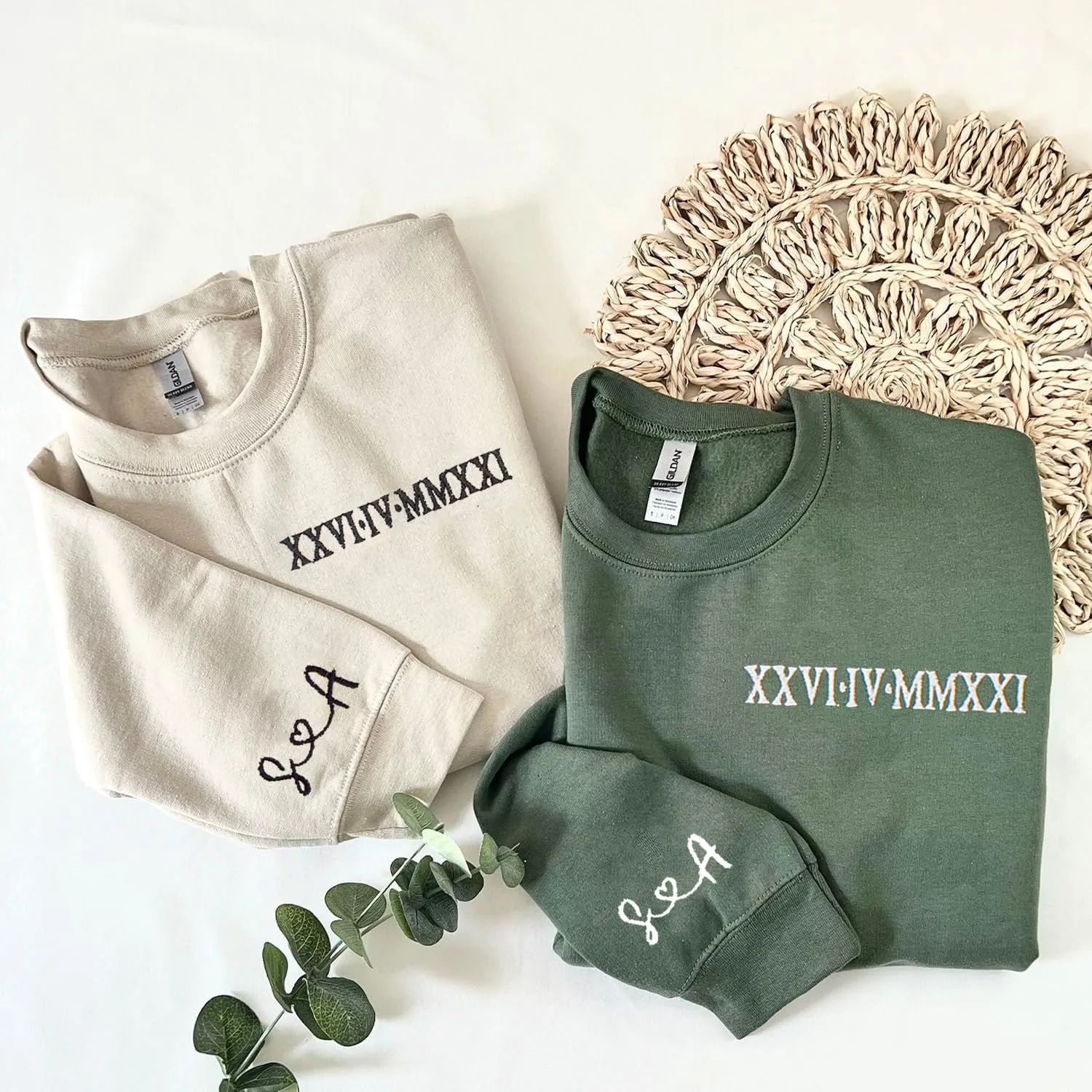 NAZENTI Custom Embroidered Roman Numeral Hoodies, Matching Hoodies for Couples, Christmas Valentines Day Gifts for Him Her