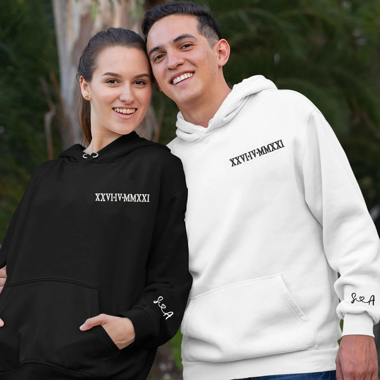 NAZENTI Custom Embroidered Roman Numeral Hoodies, Matching Hoodies for Couples, Christmas Valentines Day Gifts for Him Her
