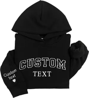 NAZENTI Custom Text Embroidered Hoodie With Text On Sleeve, Personalized College Letter Embroidery Sweatshirt, Embroidered Crewneck, Custom Hoodies for Women, Customized Women Clothing
