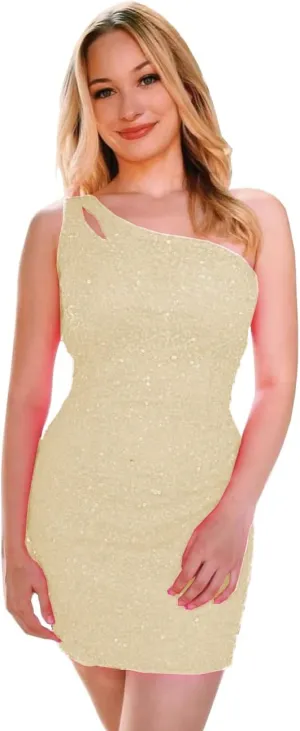 OFEYCHUN One Shoulder Short Homecoming Dresses for Teens Sparkly Sequin Tight Prom Dress