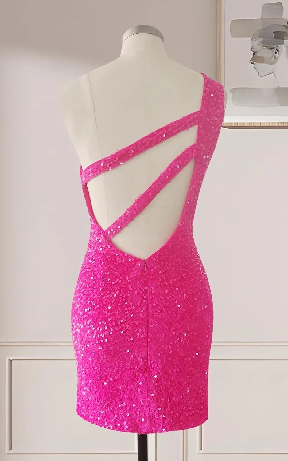 OFEYCHUN One Shoulder Short Homecoming Dresses for Teens Sparkly Sequin Tight Prom Dress