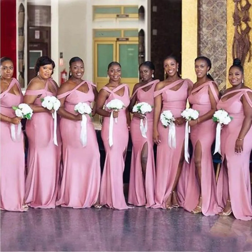 One Shoulder Bridesmaid Dresses Mermaid Split Prom Dress Long Formal Gowns for Wedding