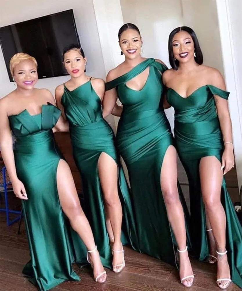 One Shoulder Bridesmaid Dresses Mermaid Split Prom Dress Long Formal Gowns for Wedding