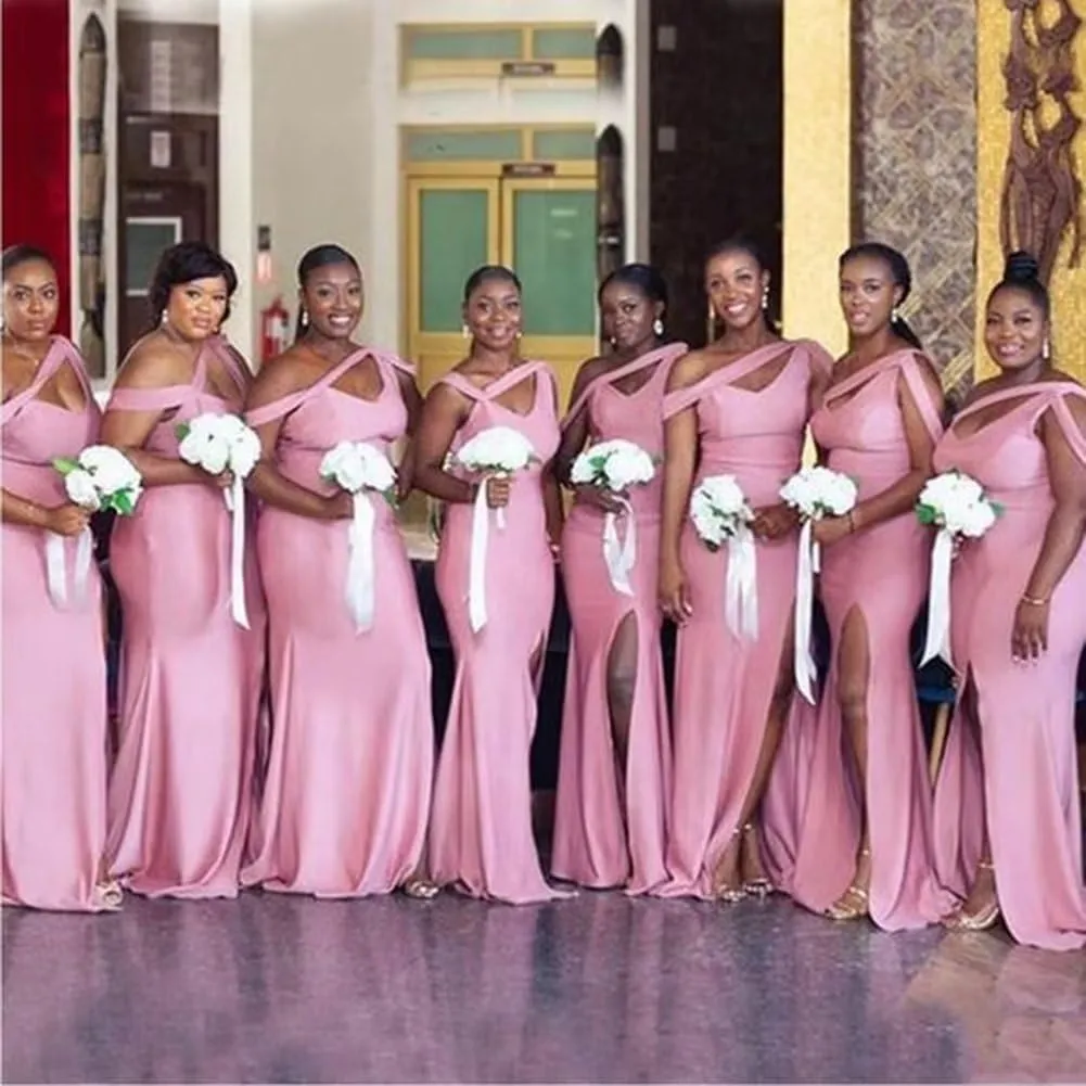 One Shoulder Bridesmaid Dresses Mermaid Split Prom Dress Long Formal Gowns for Wedding