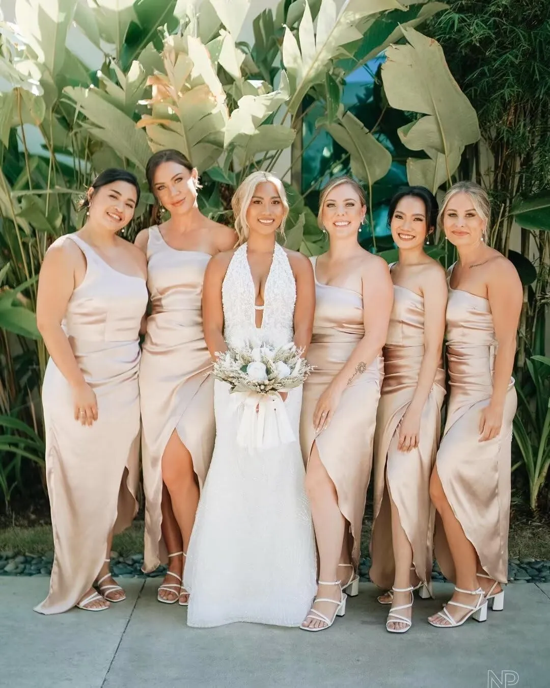 One Shoulder Satin Bridesmaid Dresses Ruched Mermaid Prom Dress High Low Formal Dresses for Women