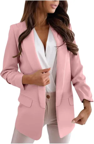 Open Front Blazers for Women Business Casual Lightweight Single Breasted Blazer Jacket Mid Length Lapel Suit Coats