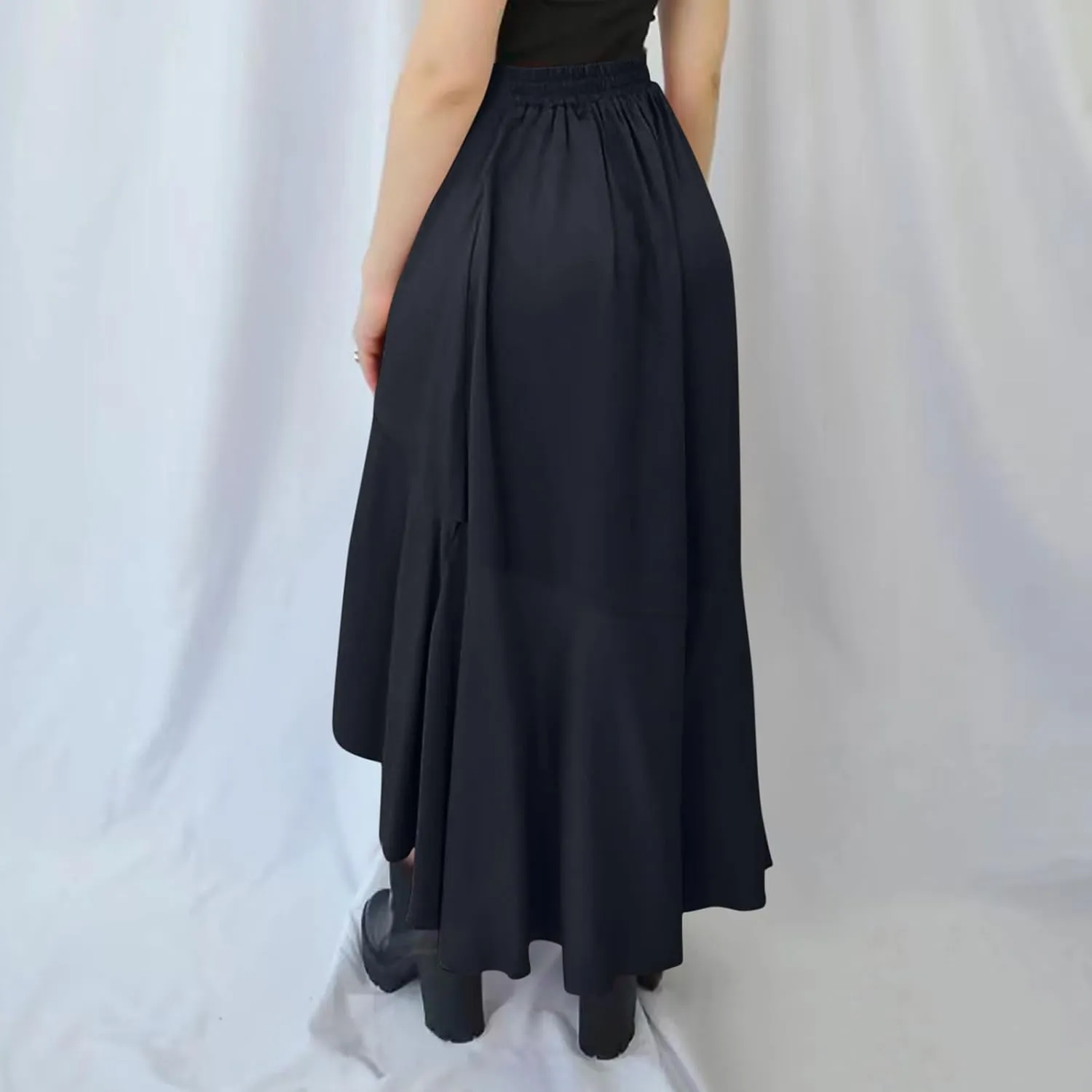 Oplxuo High Waist Wrap Skirt with Slit Flowy Skirts for Women Trendy Summer Ruffle High Low Maxi Skirt