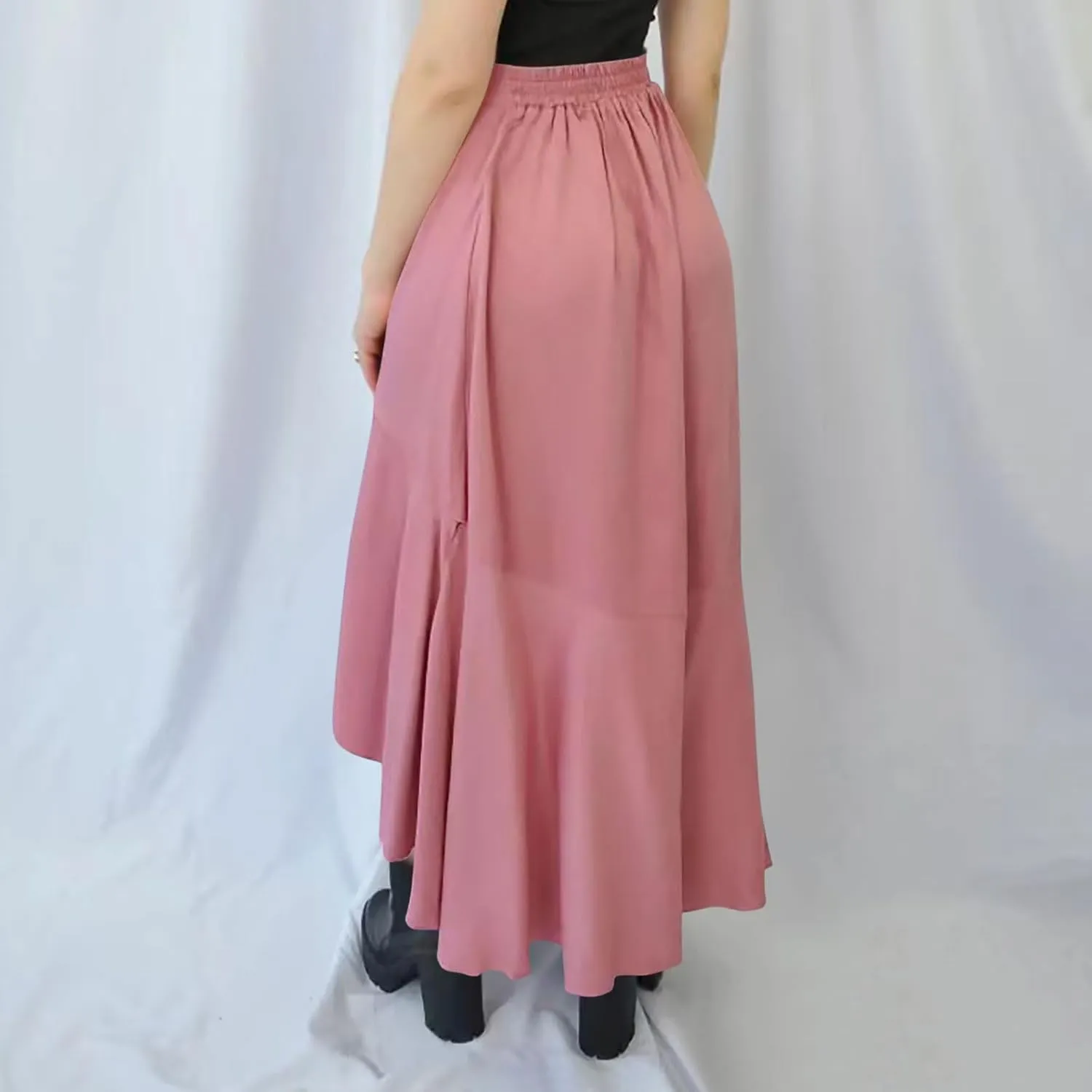 Oplxuo High Waist Wrap Skirt with Slit Flowy Skirts for Women Trendy Summer Ruffle High Low Maxi Skirt