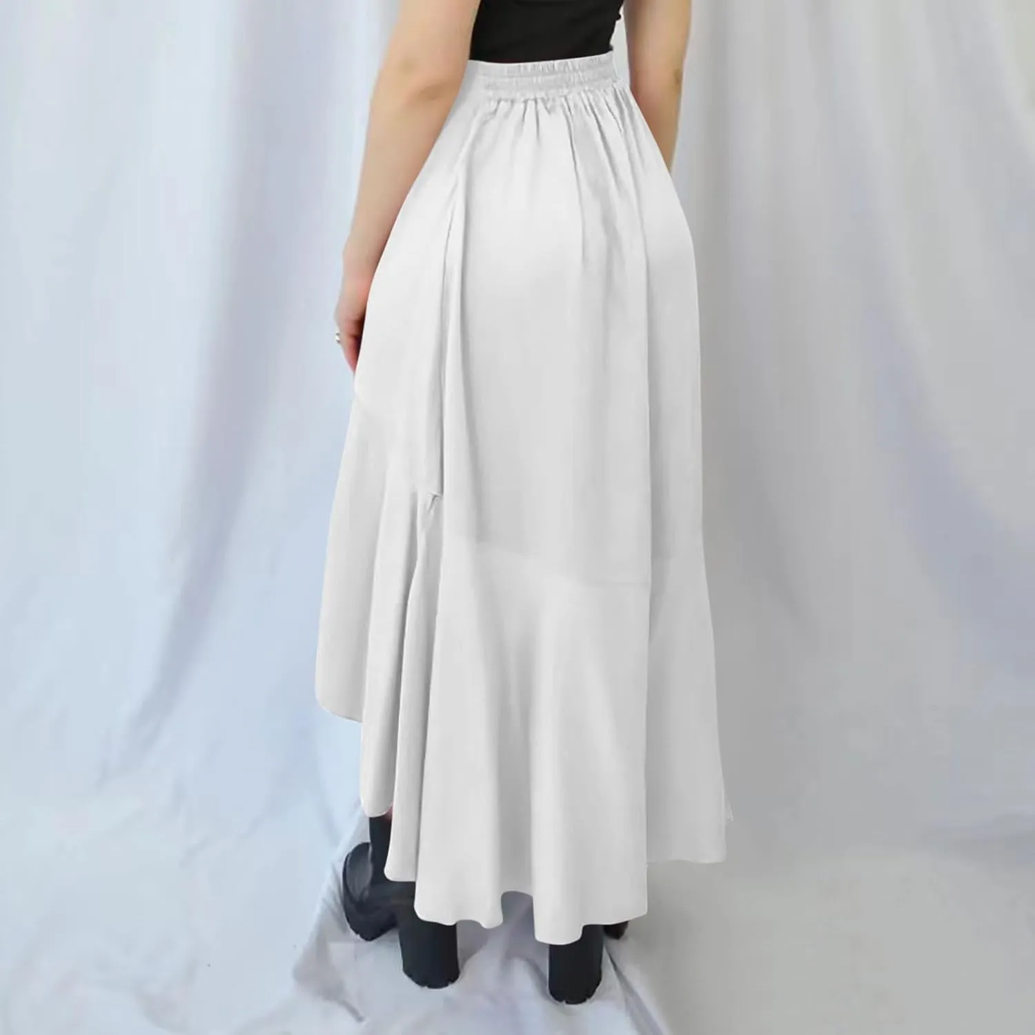 Oplxuo High Waist Wrap Skirt with Slit Flowy Skirts for Women Trendy Summer Ruffle High Low Maxi Skirt