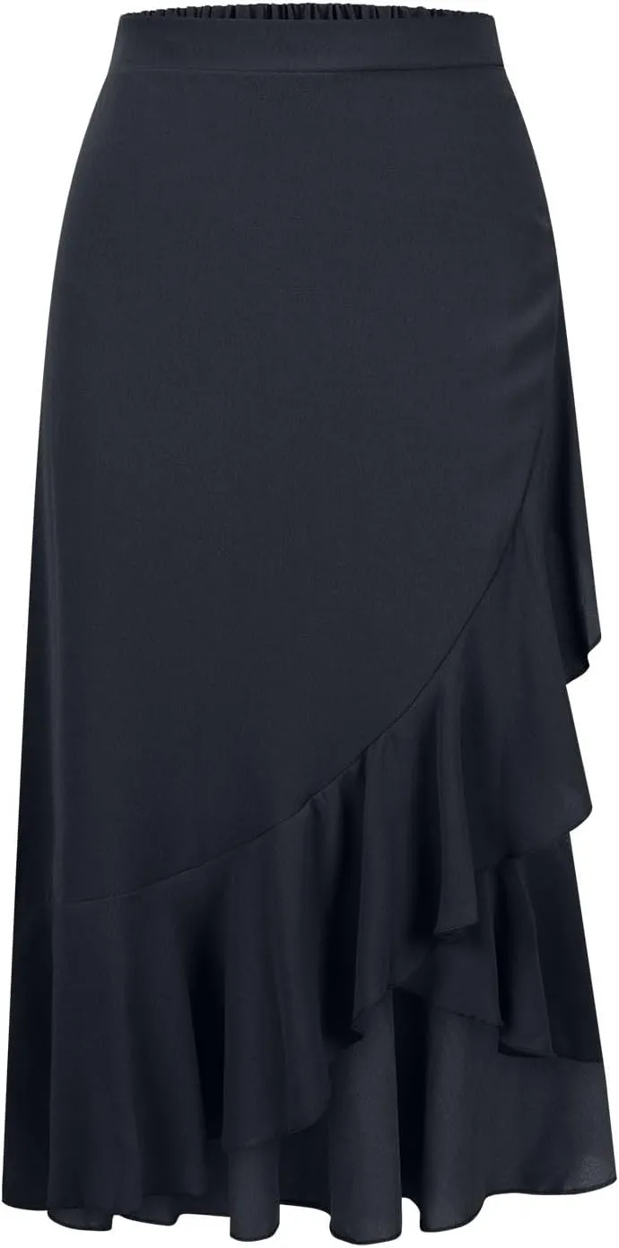 Oplxuo High Waist Wrap Skirt with Slit Flowy Skirts for Women Trendy Summer Ruffle High Low Maxi Skirt